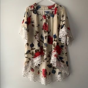 EUC Floral shear high/low cardigan
